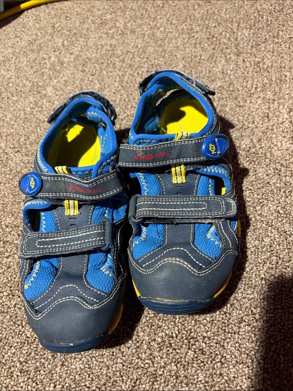 Stride Rite Boys' Navy Blue and Yellow Velcro Athletic Sneakers